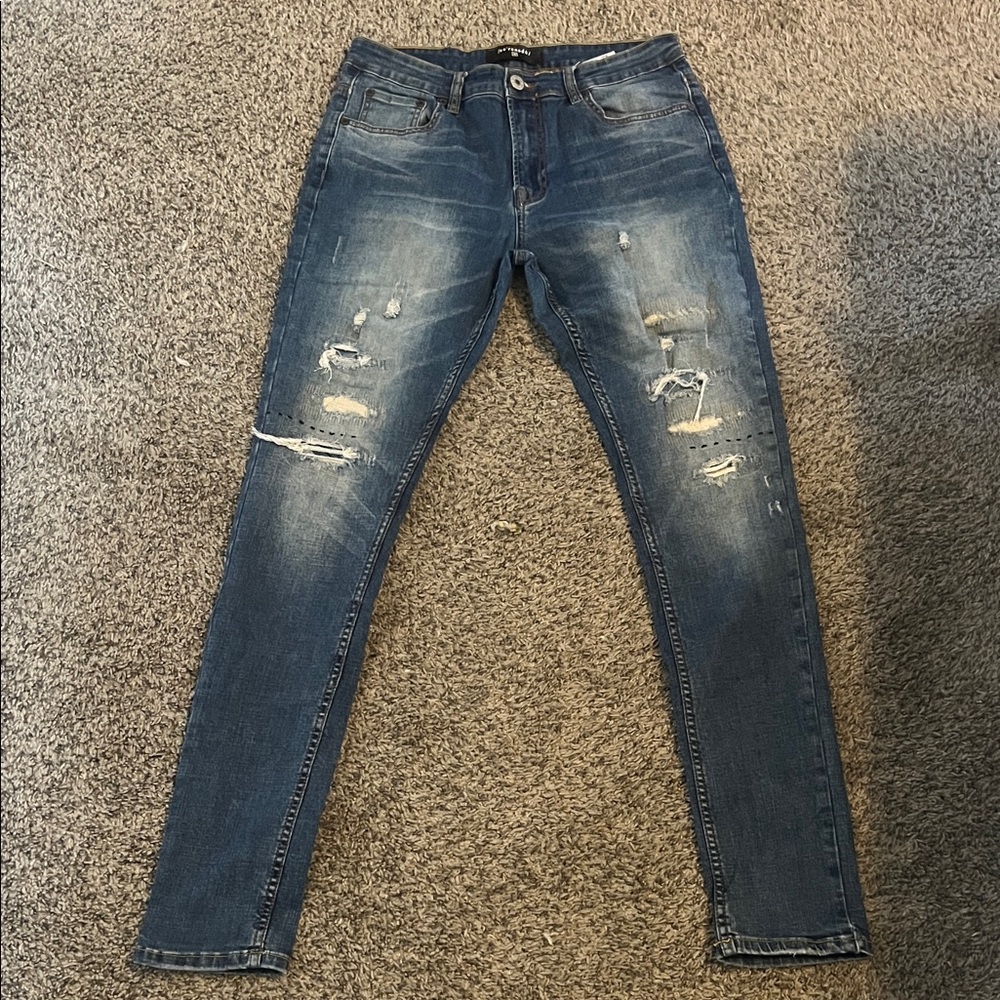 Men's Distressed Blue Jeans